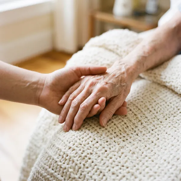 A younger hand holding an older hand